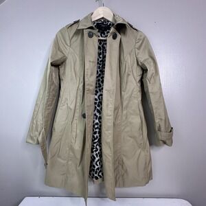 Ann Taylor Womens Double Breasted Trench Coat XSP Tan No Belt Jackets Softshell